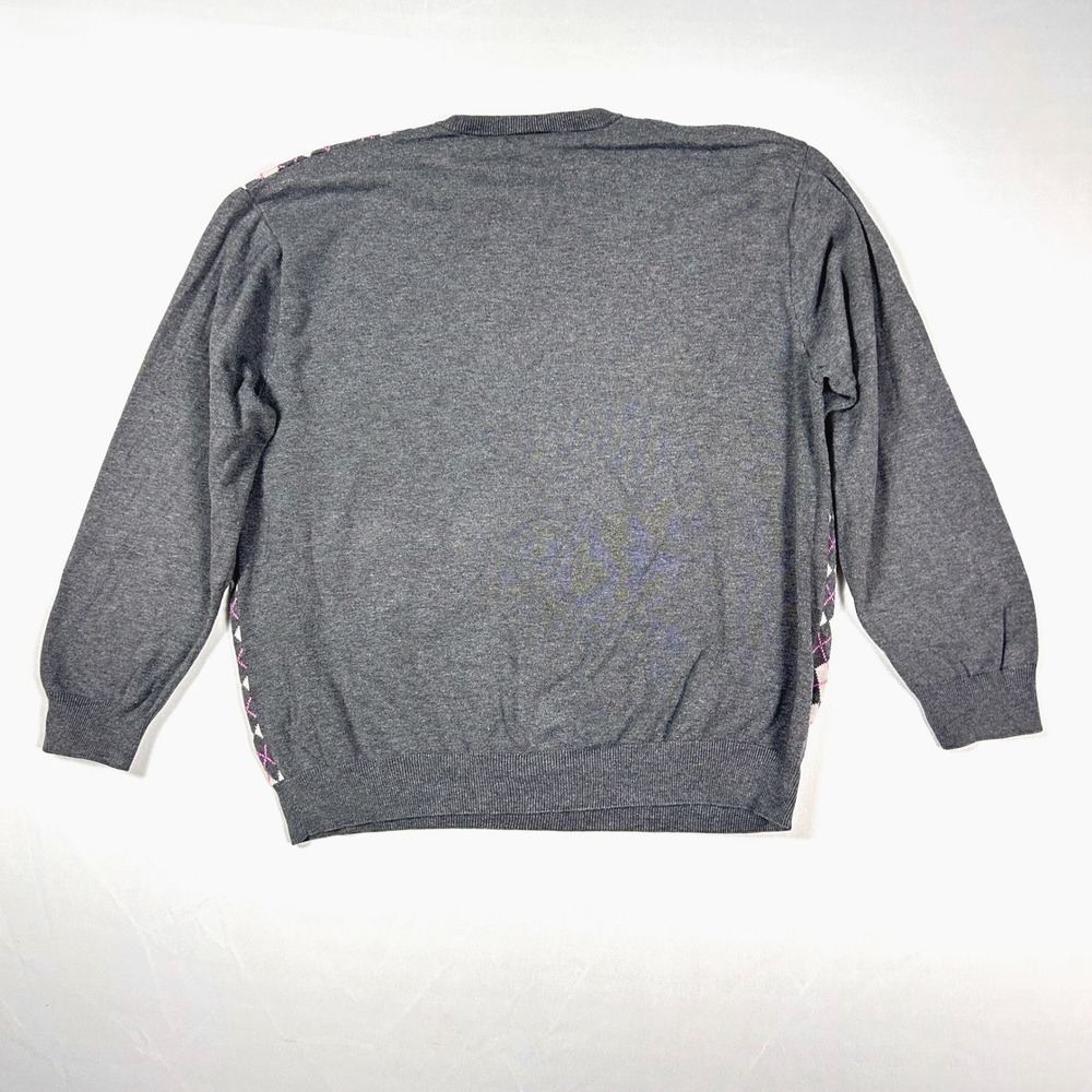 Vintage Lacoste Argyle Cotton Knit Sweater Mens 8 XXL Preppy Golf Y2K Gray Pink - Picture 6 of 9